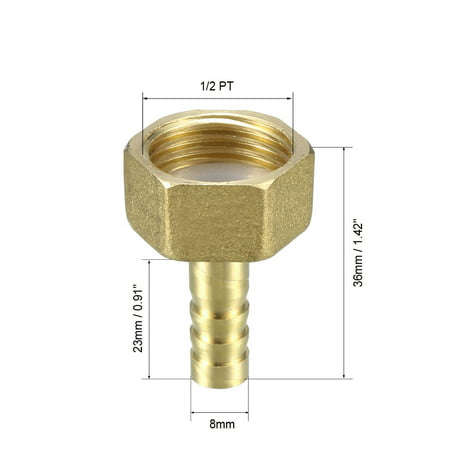 Pipe Fittings Brass Barb Hose Fitting Connector Adapter 8mm Barbed x 1/2 PT Female Pipe 5pcs 
